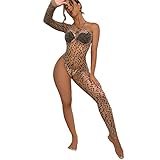 Women Lingerie Fishnet Babydoll Sexy Stockings Stretch Halter Chemise Women Sexy Fishnet Lingerie Bodysuit Sexy Set (Brown leopard)
