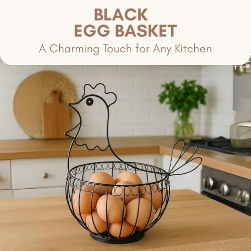 Image of Metal Egg Basket Hen Shape | Egg Basket for Kitchen | Metal Basket for Storage | Multipurpose Basket for Kitchen | Fruit Basket for Dining Table | Basket for Gifting (Black)