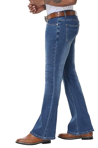 Men's Stretch Slim Fit Bell Bottom Cowboy Denim Disco Pants Flared Jeans-31 Inseam3