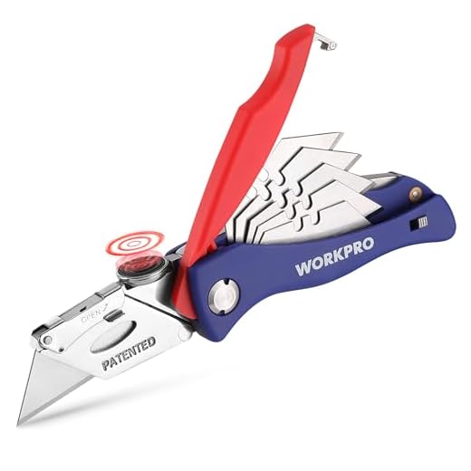WORKPRO Folding Utility Knife, Quick-Change Box Cutter, Blade Storage in Handle with 5 Extra Blades Included