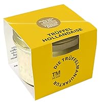 Die Trüffelmanufaktur - Trüffel Hollandaise Soße, Feinkost Trüffelcreme mit 10% echtem schwarzem Trüffel, Trüffelhollandaise Sauce für Spargel, Gemüse, Fisch & Fleisch, weiße Trüffelsoße im 90 g Glas