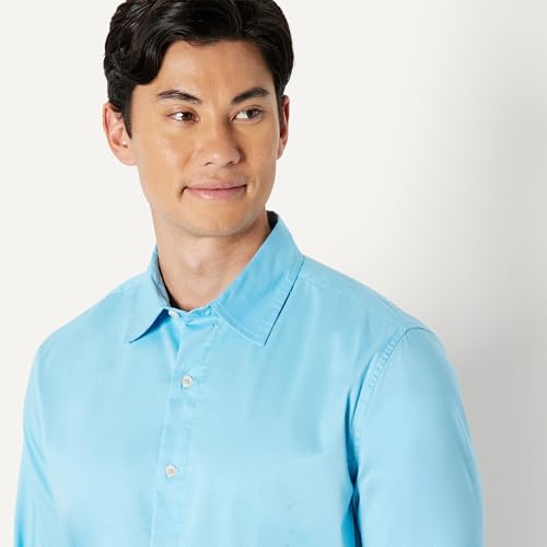 Essentials Men's Regular Fit Long Sleeve Stretch Dress Shirt (Sky Blue, Size: Large) - image 6