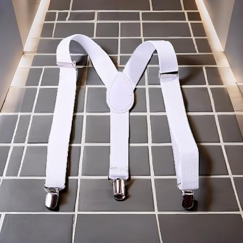 White Child Kids Girls Boys Suspenders Braces, Adjustable Clip on Y-Back Elastic Suspenders with Metal Clips for Girls Boys' Accessories, Clothing, Shoes and Jewelry3