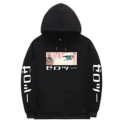 Zero Two Darling in The Franxx Print Plus Fleece European Size Long-Sleeved Hooded Sweatshirt Men and Women Sports Pullover Cover