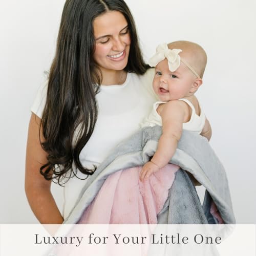 Image of Saranoni Luxury Receiving Blankets for Babies | Ultra-Soft Lush and Boutique Quality Baby Blanket | Light Pink /Gray - 40 inch x 30 inch