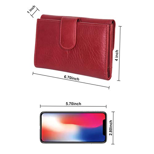 Leatherboss Genuine Leather Clutch Party Credit Debit Card Holder Wallet Purse with Coin Pocket for women, Red4
