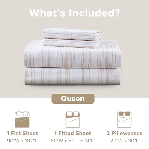 Image of Comfort Spaces 100% Cotton Percale Sheet Set Queen 4 Pcs, Good Vibes Taupe