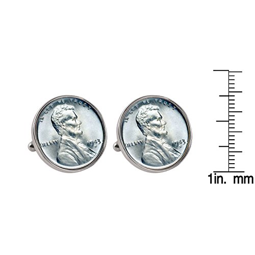 Mancuernillas de moneda Lincoln acero 1943 miniatura 2