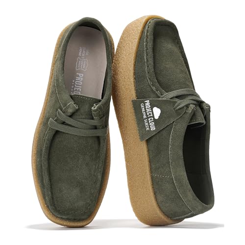 Project Cloud Genuine Leather Womens Shoes - Non-Slip Platform Loafers for Women with Memory Foam Insole - Stylish Oxford Fall Shoes for Women 2025 (WALLYCHUNKY,OLIVESUEDE,7)