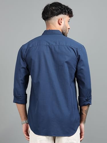 Image of Men Slim Fit Solid Spread Collar Casual Shirt