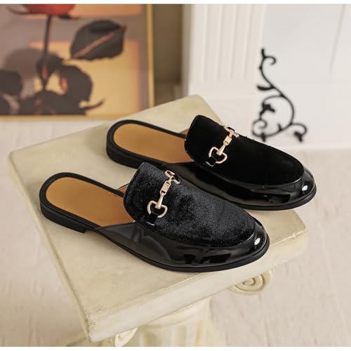 Image of FLQL Men's Leather Scuff Slippers Velvet Slip On Loafers Fashion Backless Mule Clogs Anti-Slip Sandals Slides for Men and Women Designer Size 7-13