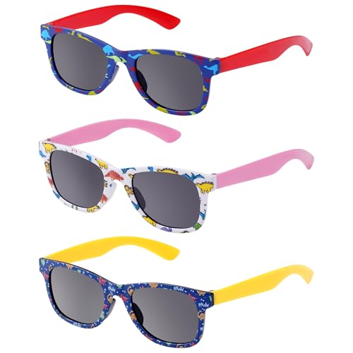 obmwang 3 Pack Kids Sunglasses Stylish Cute Dinosaur Glasses for Toddler Girls Boys Outdoor Beach Eyewear