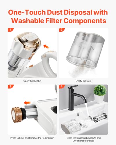 Image of VEVOR Mattress Vacuum Cleaner, 550W Bed Vacuum Cleaner with 18Kpa Powerful Suction and Dual Dust Bin, HEPA Filter & Heating, Ultrasound Tech & Cleaning Lights, Handheld for Bed, Sofa, Corded, White