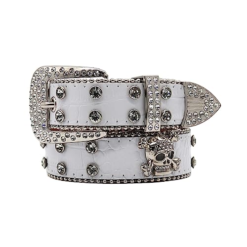 Rhinestones Skull Waist Belt Crystal Studded Belts Wide Waistband Adjustable Buckle Belt for Jeans