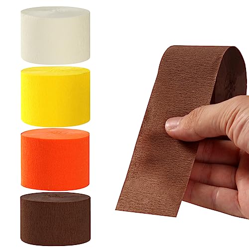 Image of Yellow-Beige Orange-Brown Fall Party-Decorations Streamers - 8 Rolls Boho Autumn Baby Shower Thanksgiving Harvest Crepe Tissue Paper Streamer,Birthday Bridal Bachelorette Wedding Garland Panduola