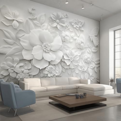 Papier peint panoramique fleurs relief solution mur terne chambre 3D - 6