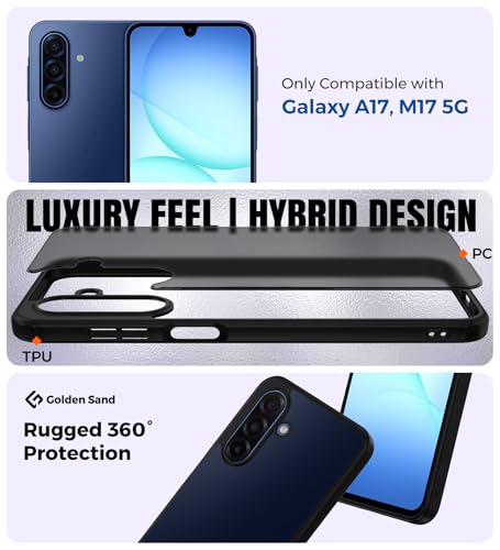 Image of Golden Sand Rugged Frosted Back Cover Case for Samsung Galaxy A17 5G, Samsung Galaxy M17 5G - Semi Transparent,Shockproof, Slim Profile, Matte Grip (Black, TPU+PC)