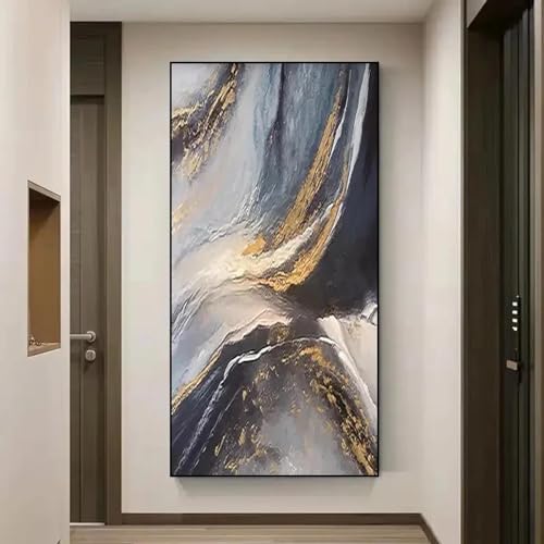 Peintures modernes sur l'océan pour salon design grand tableau marin feuille d'or 80x165cm