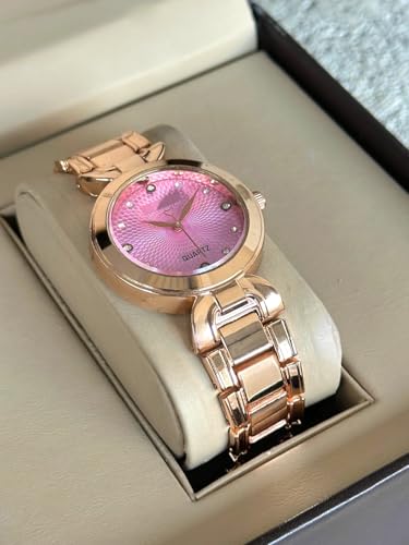 Image of styledose Women Analogue Wrist Watches for Women's & Girls&Ladies Diamond Studded Dial Rosegold Colored Stylish Bracelet Strap