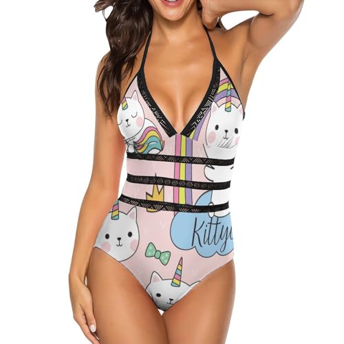 Costume de natation femme monokini original motif chat licorne