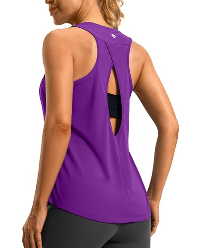 Women's Workout Tops Open Back Athletic Tank Tops Running Shirts(Dark Purple,XXL)