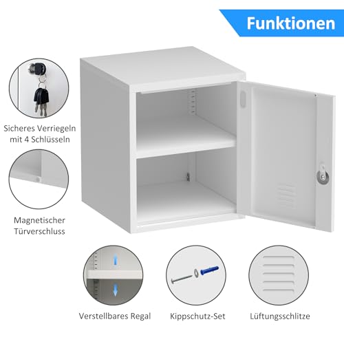 JINGUR Aufbewahrungsschrank aus Metall mit abschließbarer Tür und verstellbarem Regal für die Organisation von Home-Office-Wohnzimmer-Werkstatt (Weiß)