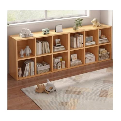 Estantería de madera horizontal con cubos amplios y estructura moderna 2