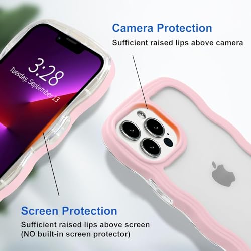 Image of GoldKart iPhone 12 Pro Max Case Wavy Edge Clear Back Design, Anti-Slip Grip Cute Wave Curly Frame Shape Shockproof Soft TPU & Hard PC Bumper Protective Phone Case Cover for Women Girls - Pink