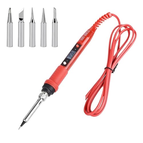 はんだごて セット 908S 80W はんだごて チップキット付き デジタルディスプレイ 温度調節可能 はんだステーション 溶接修理ツール DIYや修理に多目的に使える(Red+Silver head)