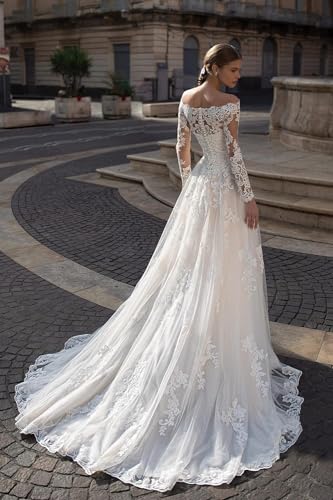 Wedding Dress for Bride Boho Beach Wedding Gown for Women Tulle Lace Bridal Dress with Long Sleeves2
