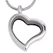 RUBYCA Living Memory Heart Locket Snake Chain Necklace Crystal Floating Charm DIY Silver Tone 1Pcs