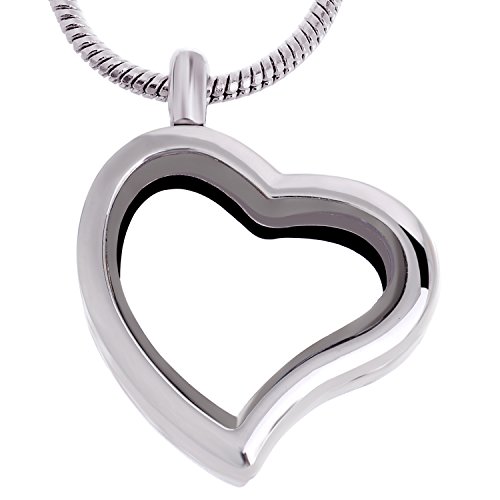 RUBYCA Living Memory Heart Locket Snake Chain Necklace Crystal Floating Charm DIY Silver Tone 10Pcs
