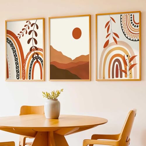 Image of kotart Home Decor Boho Painting Decorative Wall Art poster With Frame For Living Room Bed Room Hotel Wall Decor Digital Reprint Set of 3 (19X25 inch)