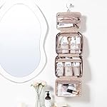 NISHEL Travel Toiletry Bag for women, Portable Hanging Organizer for Travel-Sized Shampoo, Conditioner, Brushes Set, makeup Accessories, Medium Size, Pink - Image 2