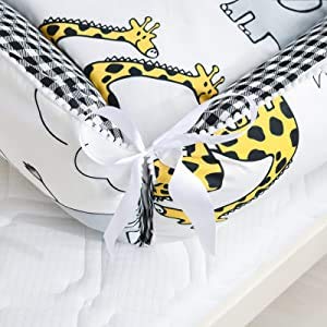 Junqin Baby Recliner Nest Neonatal Recliner Baby Nest Portable Crib 100% Breathable Cotton Soft Sleeping Basket 4-Piece Set, Suitable For Baby Adjustable Travel Crib, Including Quilt And Pillow-Animal #TOP5