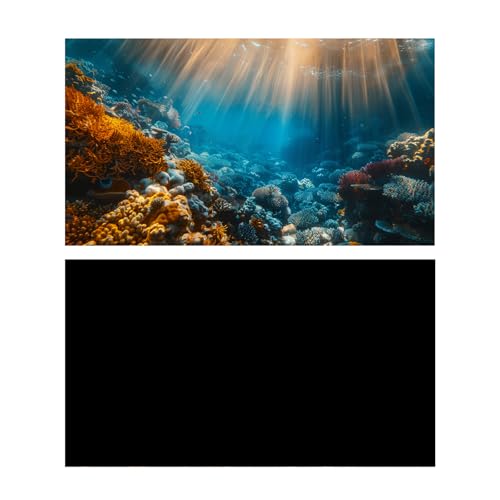 Image of 2 Pack Aquarium Background, 28x12 inch Vinyl Cloth Fish Background,Ocean & Black, for Fish Aquarium Decor Background