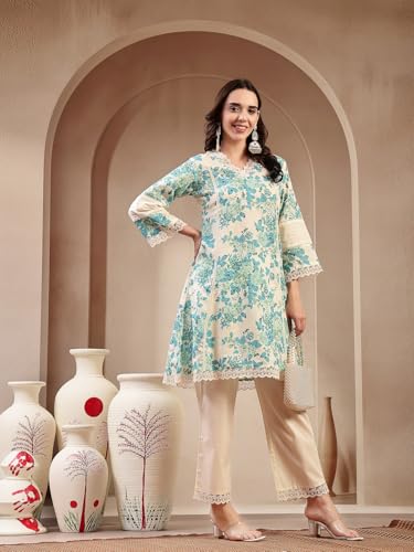 Image of Stylum Women's Floral Printed Cotton Kurti Pant Set