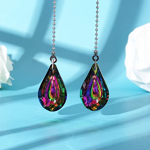 Image of 2pcs Crystal Prisms Light Fixtures Ceiling with Pull Chain Pendant Connectors Pack of 2