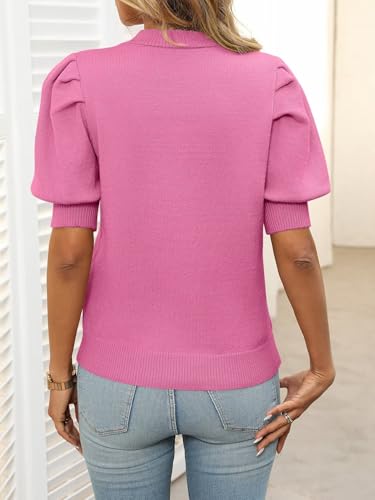Image of Ahtyeo Women's Puff Short Sleeve Sweater Tops 2025 Spring Summer Trendy Crew Neck Casual T Shirts Pullover Blouses