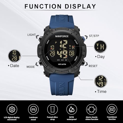 Image of NAVIFORCE Men Sports Waterproof Digital Watches with Stopwatch Alarm Countdown Rubber Strap Wristwatch for Women