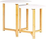 Mesa de alta calidad: tablero de MDF resistente con 3 patas de bambú natural que lo hacen estable y duradero, y la superficie de la mesa es lisa con un revestimiento fino.