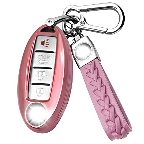 Creativity Suitable for Nissan Infiniti keys. The advanced TPU key box is compatible with Maxima Qashqai Pathfinder Sylphy QX60 Murano FX50 Sunny 3/4 / 5 buttons key (Pink Key Case + Key Chain Set)
