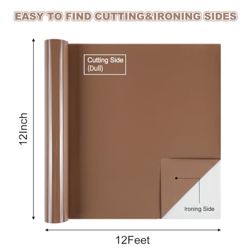 Image of guangyintong Heat Transfer Vinyl HTV Rolls, Brown Iron on Vinyl 12 inch x 8ft