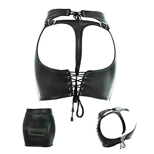 QISON Pantalones ajustables de charol Faldas Clubing Ropa para mujeres (M)