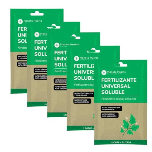 Planeta HUERTO | Fertilizante Universal Soluble 5 Sobres para 25 litros –Fertilizante Universal Abono NPK Completo con micronutrientes para Todo Tipo de Plantas