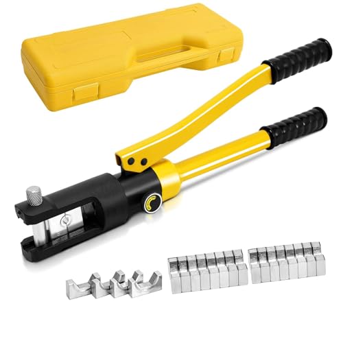 HOMFME 16 Tons 11 Dies Hydraulic Crimper, 16-300mm² Hydraulic Crimping Tool Set with Carrying Box, Steel Frame Electric Battery Cable Wire Lug Terminal Crimping Tool Die Kit