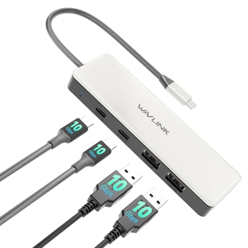 WAVLINK Hub USB C, concentrador USB C de 10 Gbps, 2 Puertos USB C 3.2, 2 Puertos USB A 3.2, Compatible con iMac/MacBook/Chromebook/DELL/HP/Lenovo (no es Compatible con Monitor de Carga/extensión)