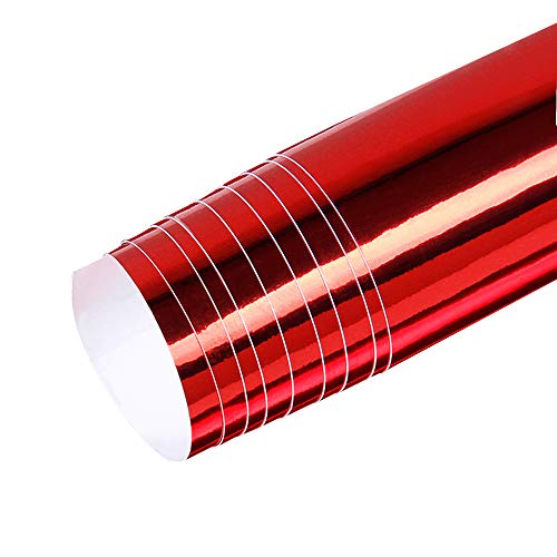Image of LZLRUN 1FT x 5FT Chrome Mirror Vinyl Wrap Adhesive Car Sticker Decal Film (Red, 1FT x 5FT)