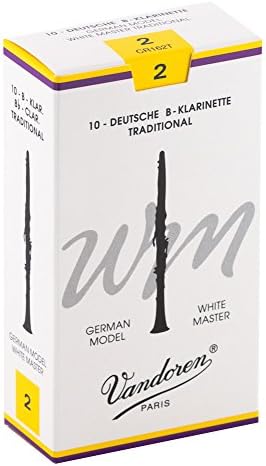 Vandoren White Master Bb Clarinet Reeds, Strength 2, in a box of 10, showing the side view
