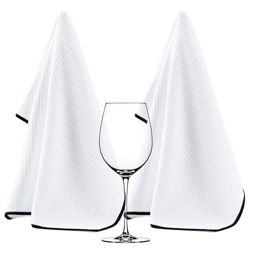 POLYTE Microfiber Waffle Wine Glass Fine Polish Cloth 18x28 in, 2 Pack